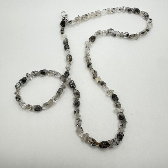 24" of all Herkimer Diamond quartz chip necklace with 925 sterling silver clasp! - Picture 6 of 11
